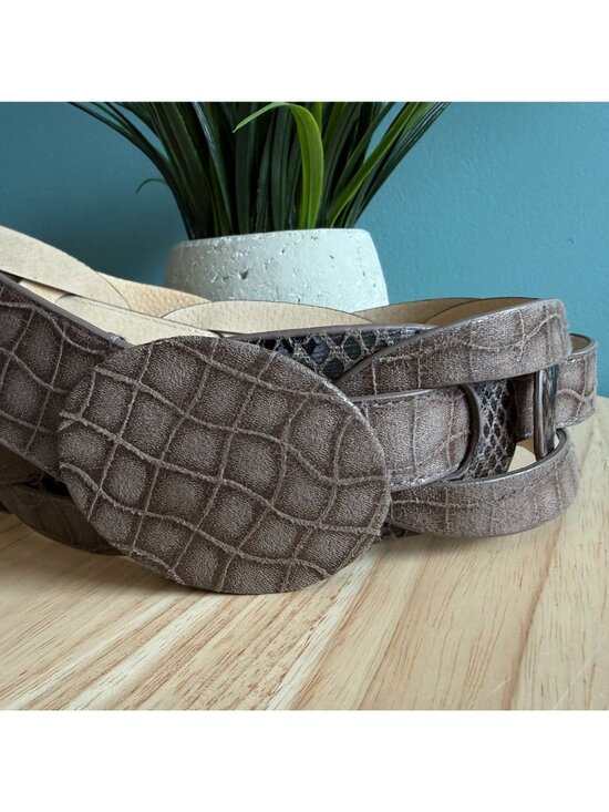 Chico's Accessories - Chicos Belt M Brown Croc Embossed Faux Leather Belt With Snake Print Accents